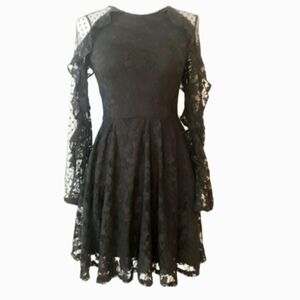 City Triangles Black Lace Ruffle Sleeve A-Line Dress - Junior's Size 1
